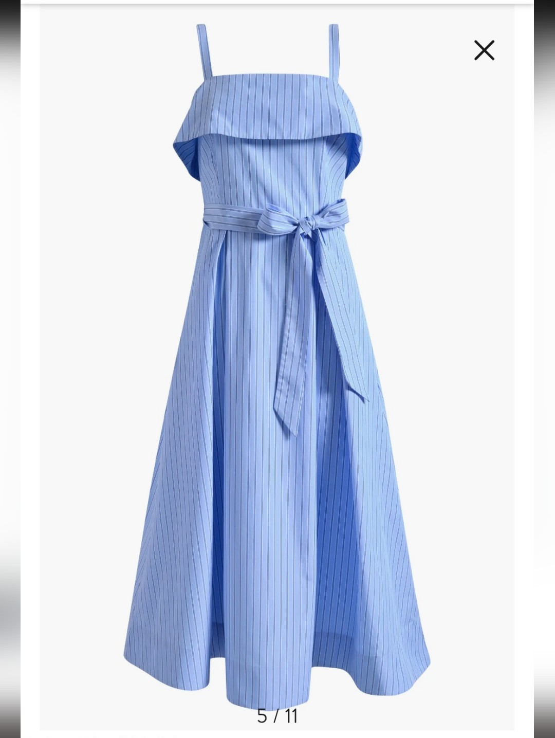 Marks & Spender Sleeveless Light Blue Pinstripe Midi Dress 100% Cotton 16 Nwt